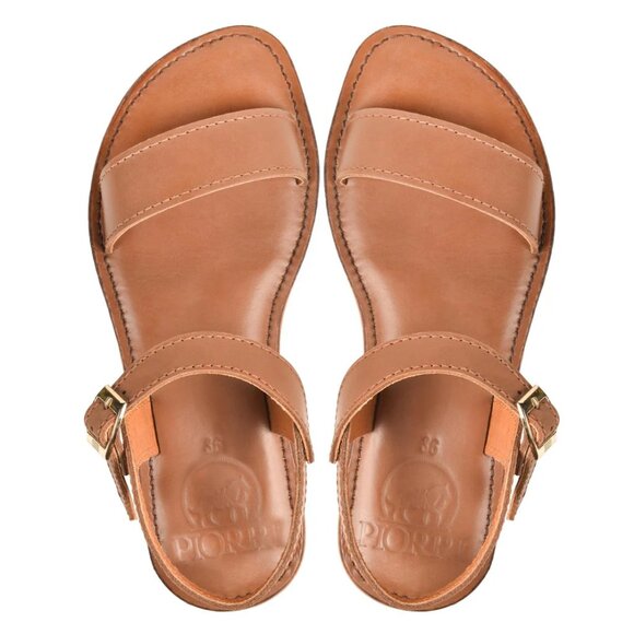 NEW PIORRI Handmade In Pakistan Leather Ankle Wrap Flat Sandals tan 825 2j7 - Picture 6 of 7